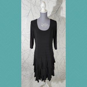 Nueva Black Knit Scoop Neck Tiered Peplum Hem Midi Dress Whimsigoth